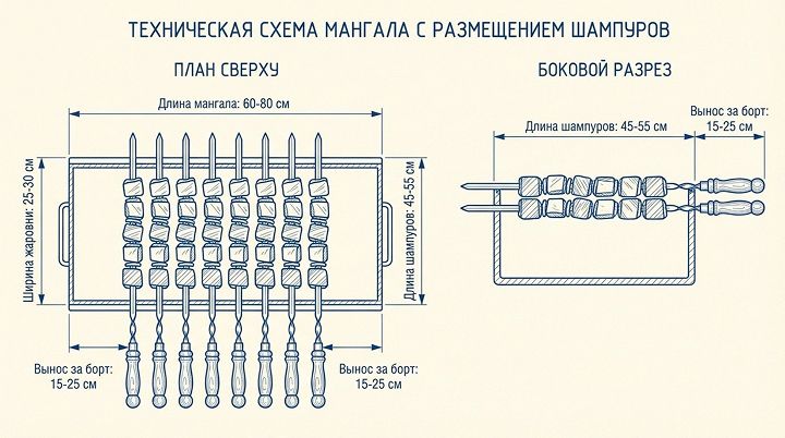 какой длины должны быть шампуры для мангала