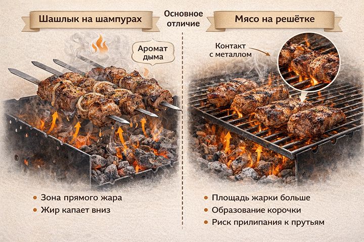 шампуры или решётка_в чём принципиальная разница при жарке мяса