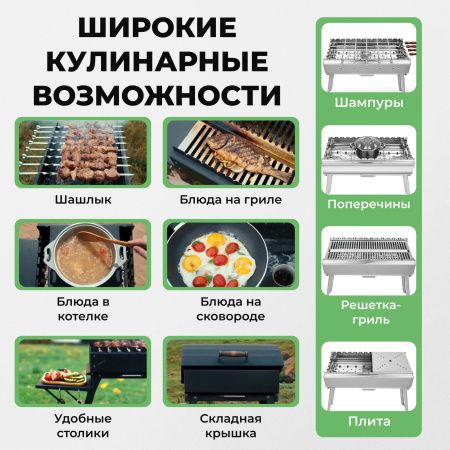Меганабор мангал складной «Дипломат профи» из нержавейки с крышкой и аксессуарами