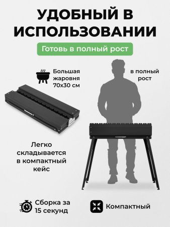 Мангал складной «Дипломат Профи» в наборе с решеткой гриль из нержавейки — компактность и размеры