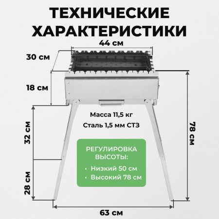 Меганабор мангал складной «Дипломат» из нержавейки с крышкой и аксессуарами