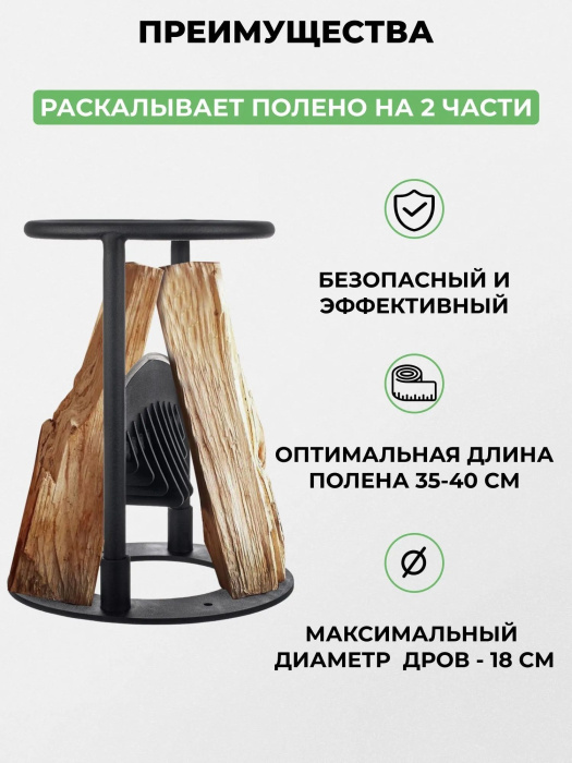 Дровокол ручной «Х2» в наборе с точилкой для инструмента и сумкой-переноской для дров — характеристики