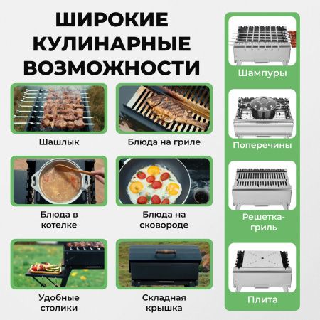 Меганабор мангал складной «Дипломат» из нержавейки с крышкой и аксессуарами