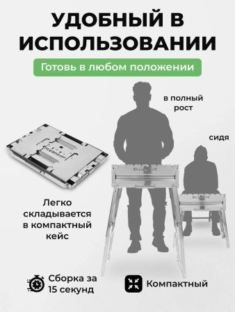 Мангал складной «Складень» из нержавейки — компактность и размеры